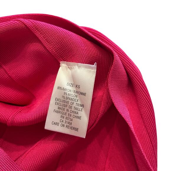 Hervé Léger Fuchsia Bandage Dress XS Deep V Bodycon Mini Clubwear Cocktail - Picture 12 of 14